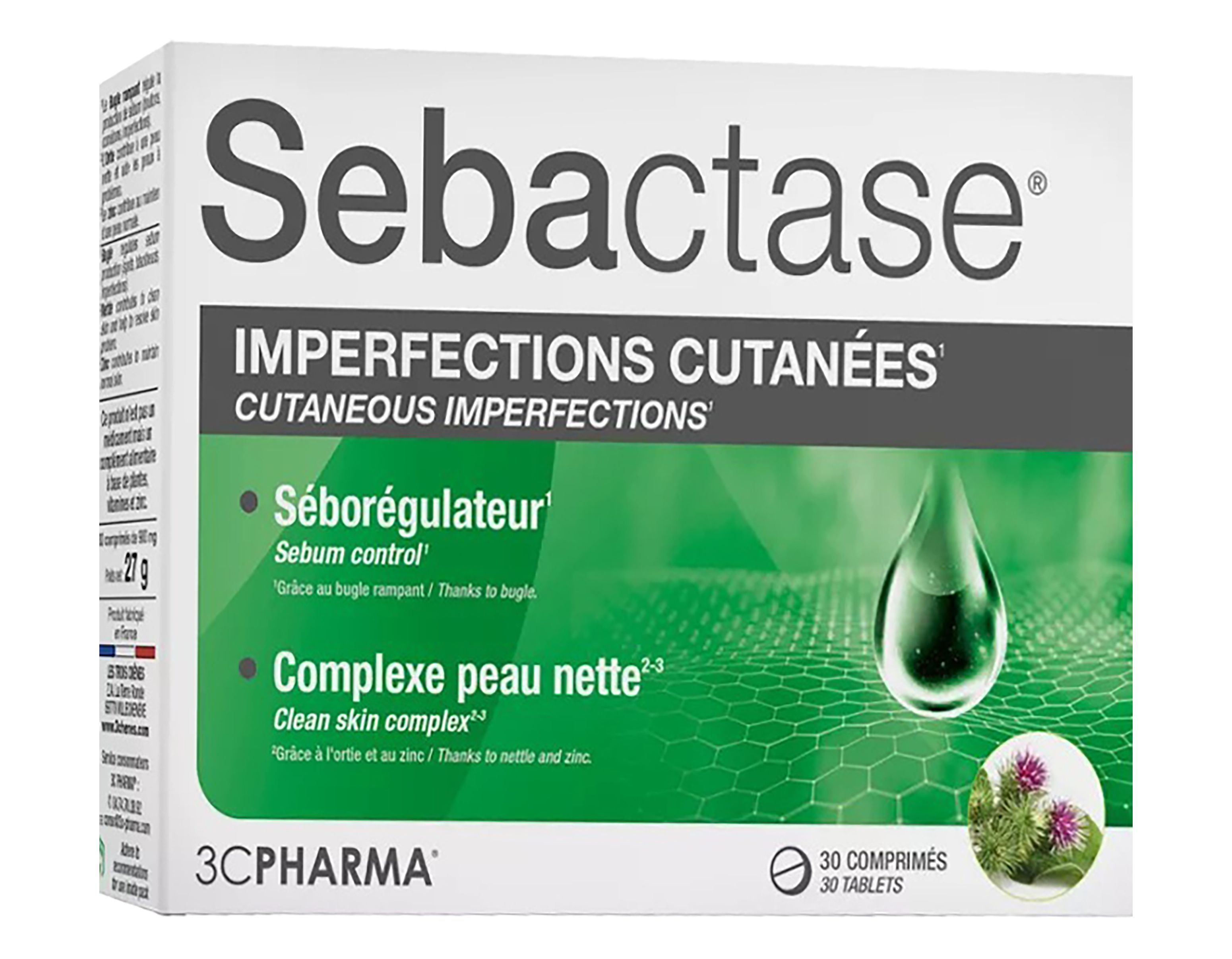 3C Pharma Sebactase Sebum Control Tablets, 30 Count