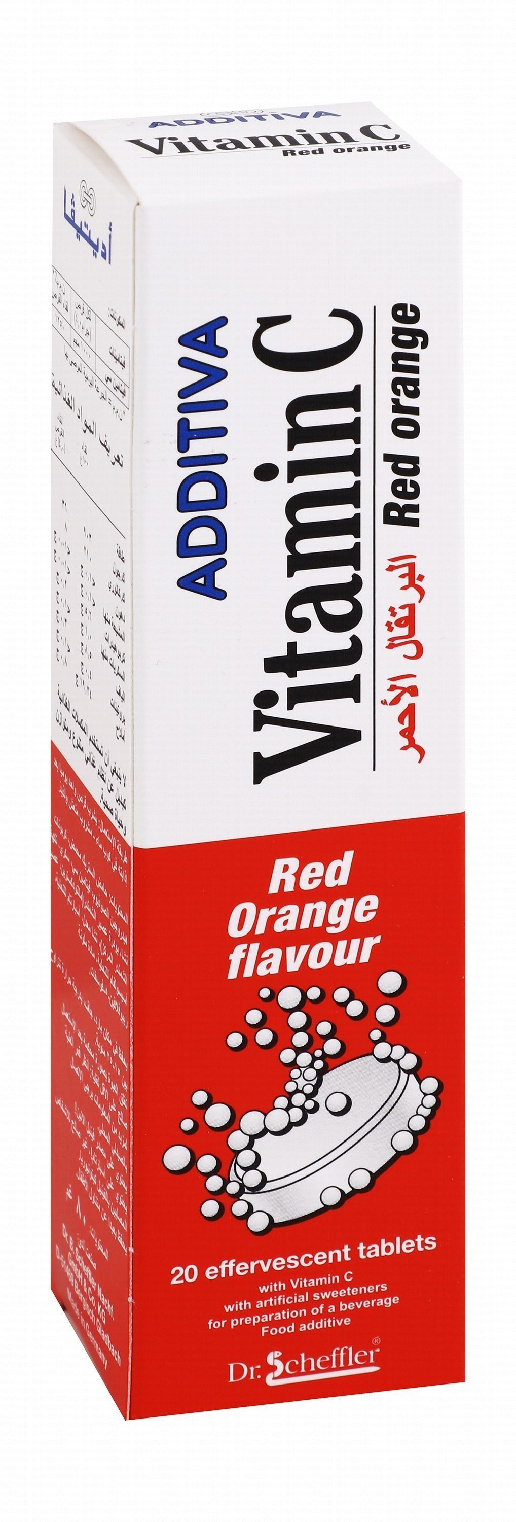 Additiva 1000mg Vitamin C Effervescent Tablets Red Orange Flavor, 20 Tablets