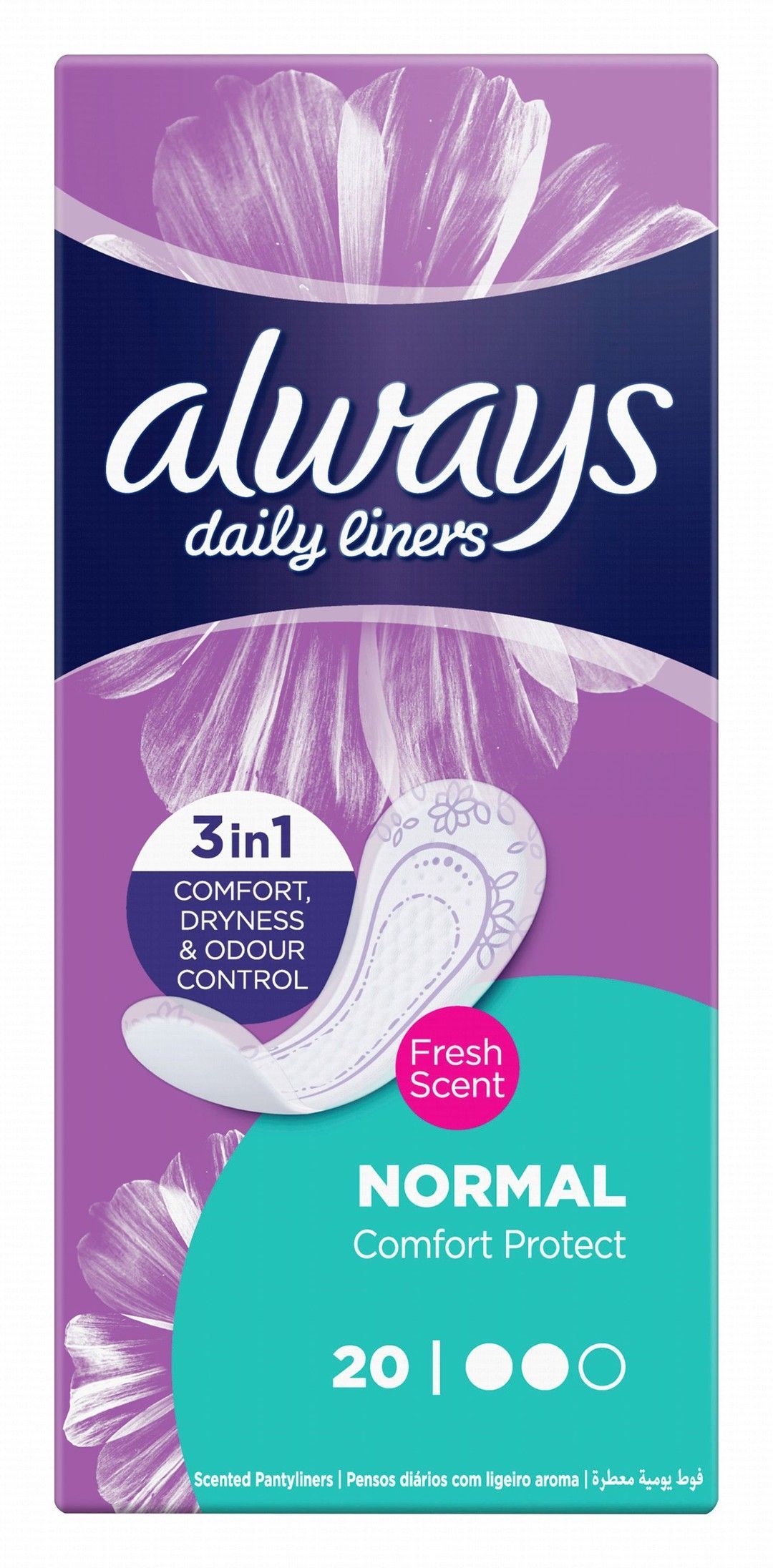 Always Comfort Protect Daily Normal Pantyliners Fresh Scent, 20 Pieces