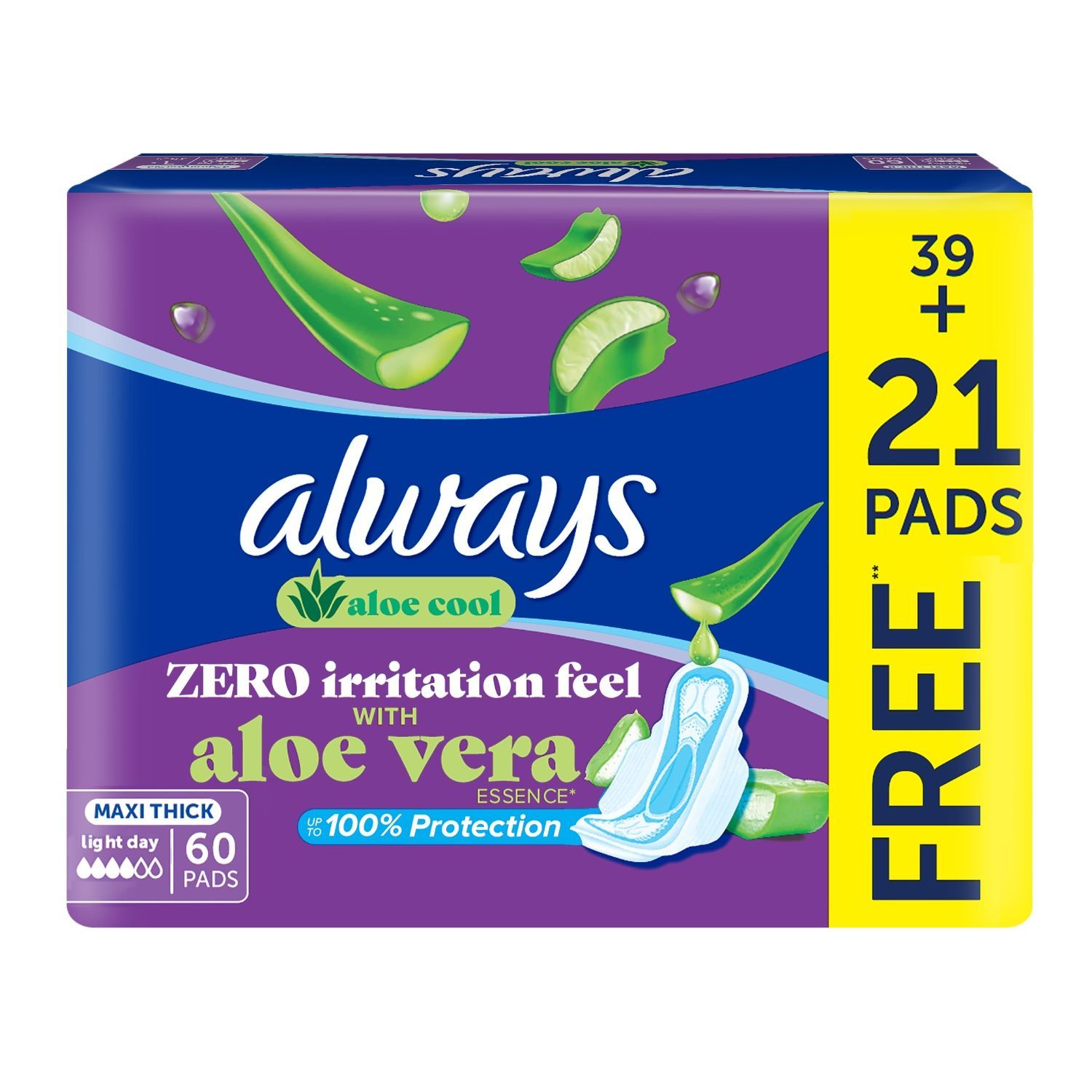 Always Cool & Dry, Maxi Thick, Large Sanitary Pads with Wings, 60 Pieces
