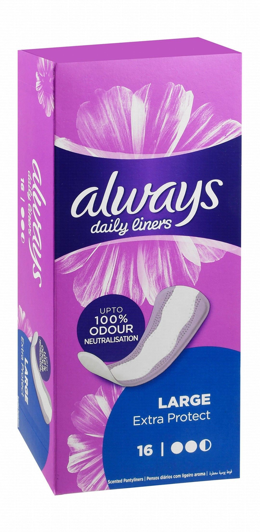 Always Daily Liners Extra Protection Large Pantyliners, 16 Pieces