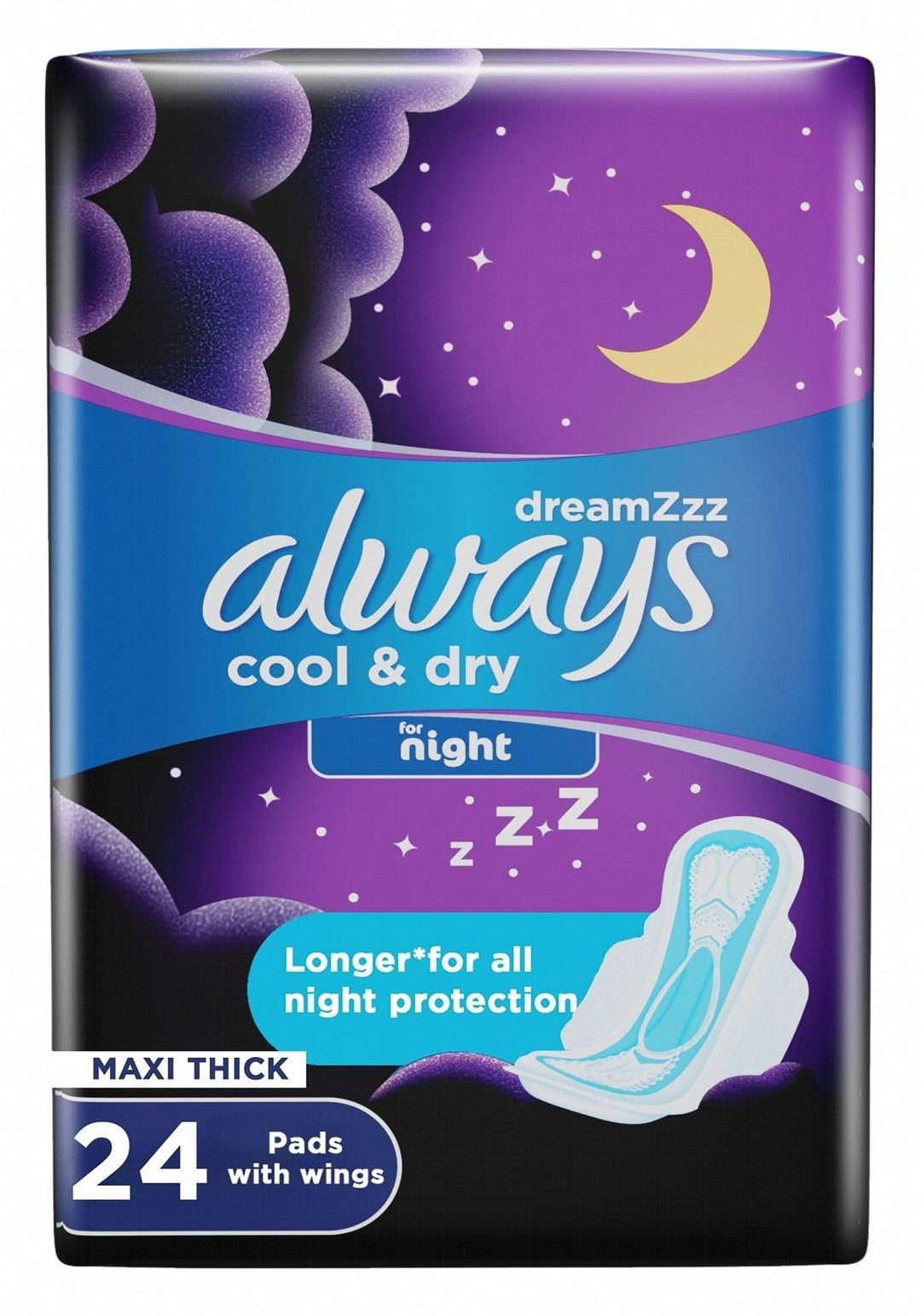 Always DreamZzz Maxi Thick Night Pads with Wings, 24 Pieces