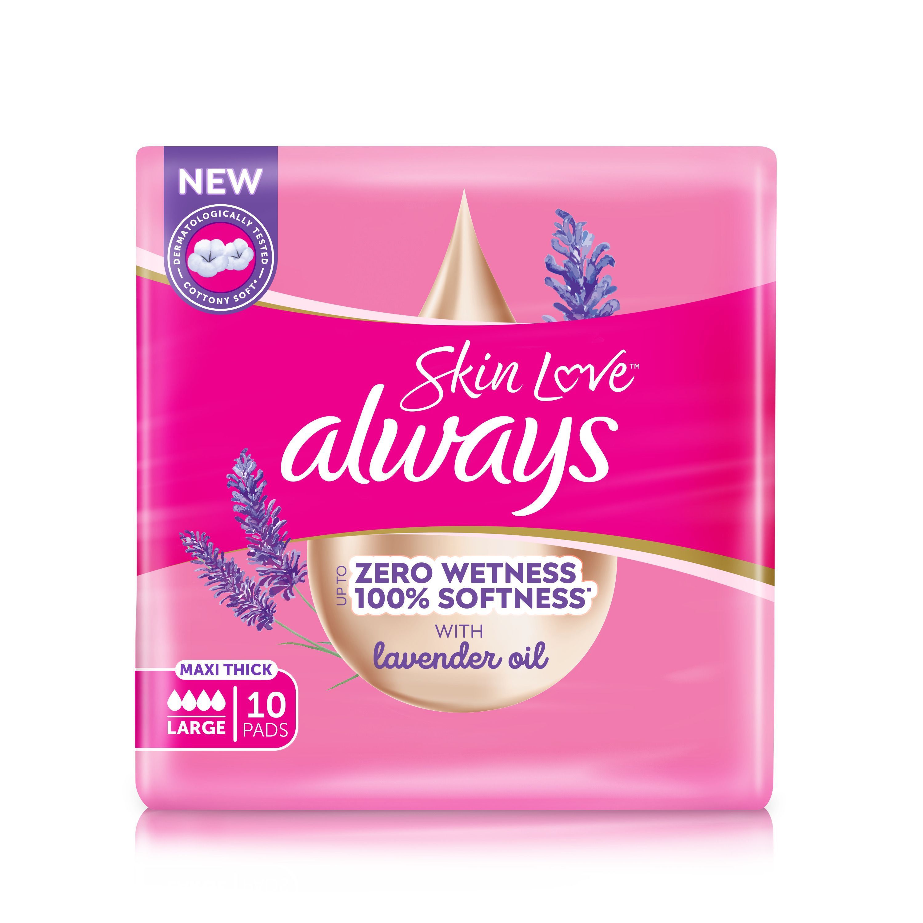 Always Skin Love Pads Lavender Freshness Thick & Large, 10 Count