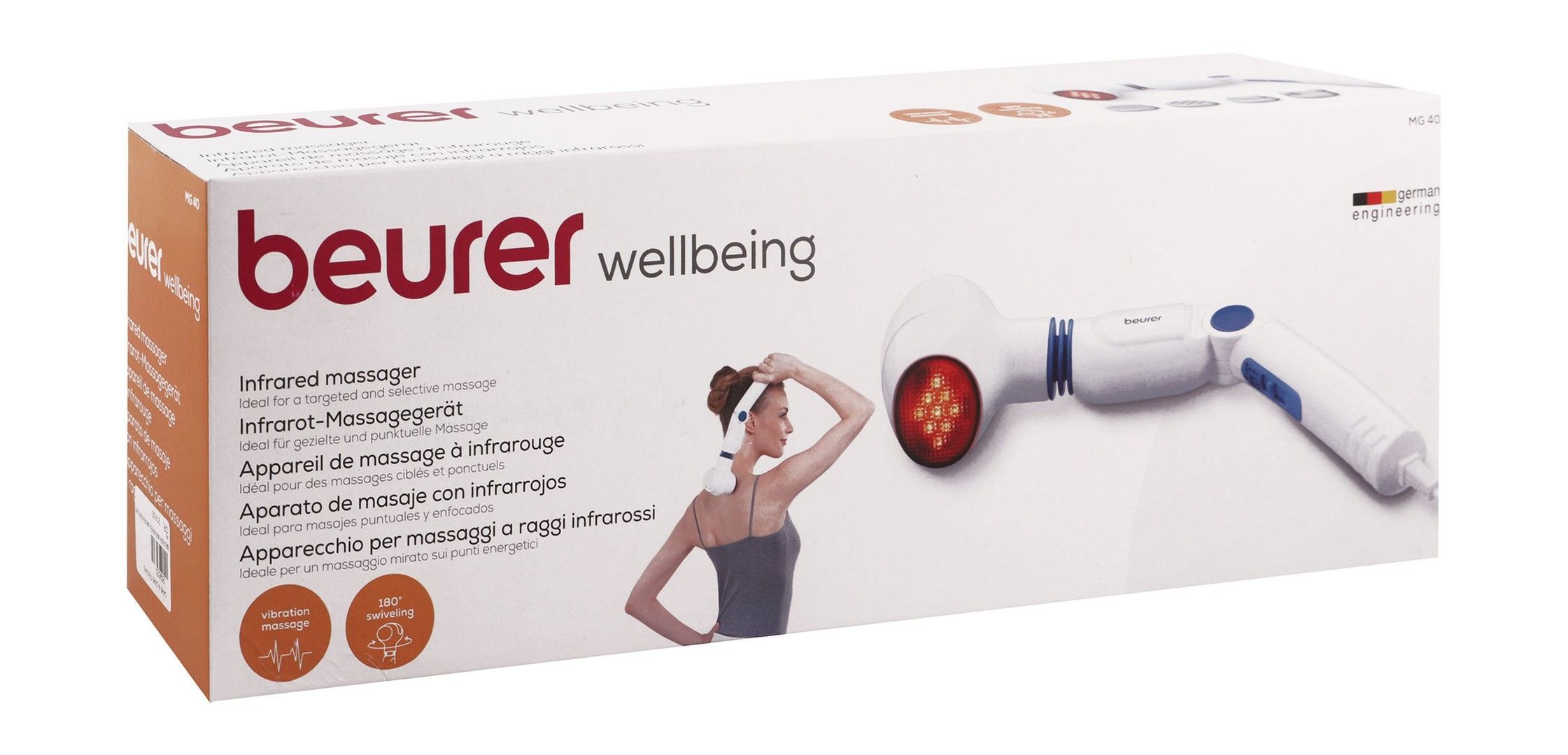 Beurer Wellbeing Infrared Massager with 4 Interchangeable Attachments - White & Blue, MG40, 1 Pack