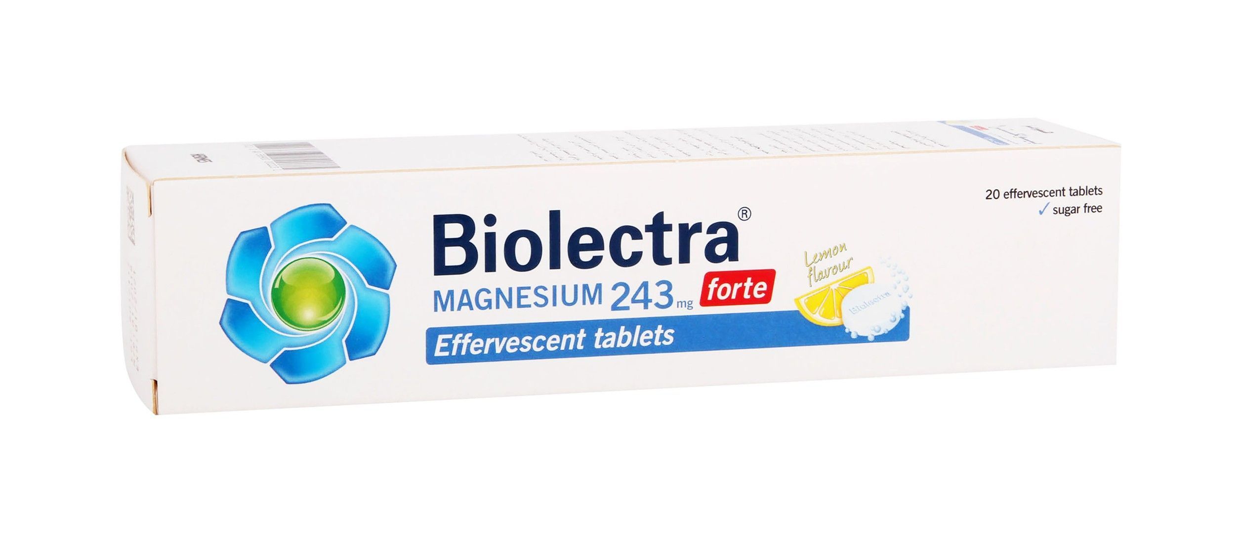 Biolectra 243mg Magnesium Forte Effervescent Tablets Lemon Flavor, 20 Tablets