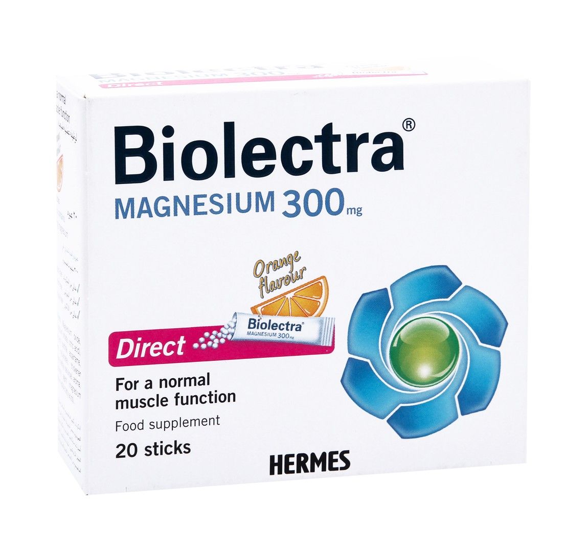 Biolectra 300mg Magnesium Muscle Support Supplement Sachets Orange Flavor, 20 Pieces